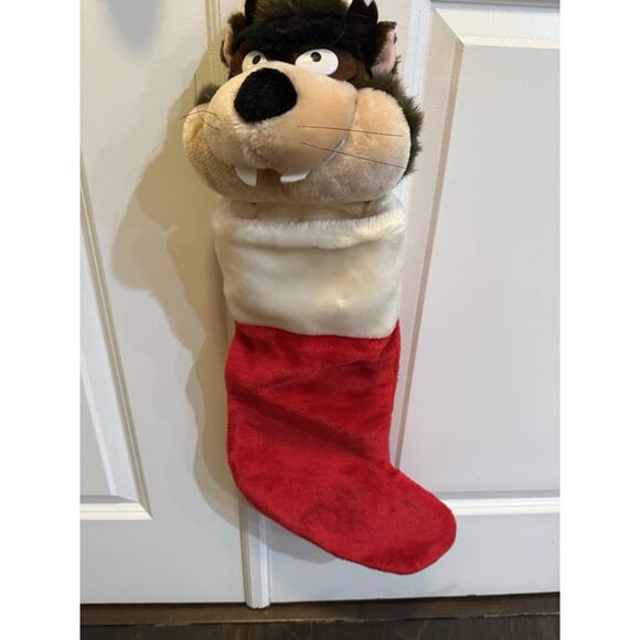 Looney Tunes Taz Plush Christmas Stocking Warner Bros Santa Hat VTG Holiday - Picture 1 of 4